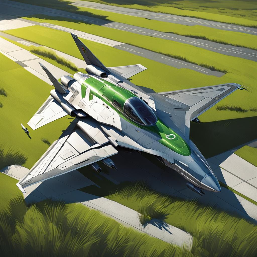 Futuristic Fighter Jet on Deserted Runway, Sci-Fi Concept Ar...