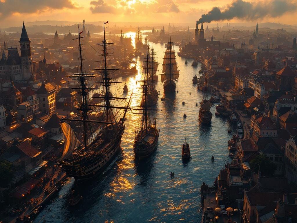 Colonial Port City at Magic Hour, Digital Painting