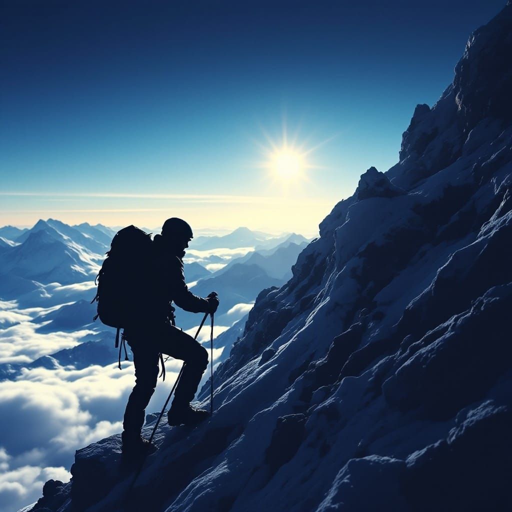 Silhouette of a mountaineer climbing El Captain