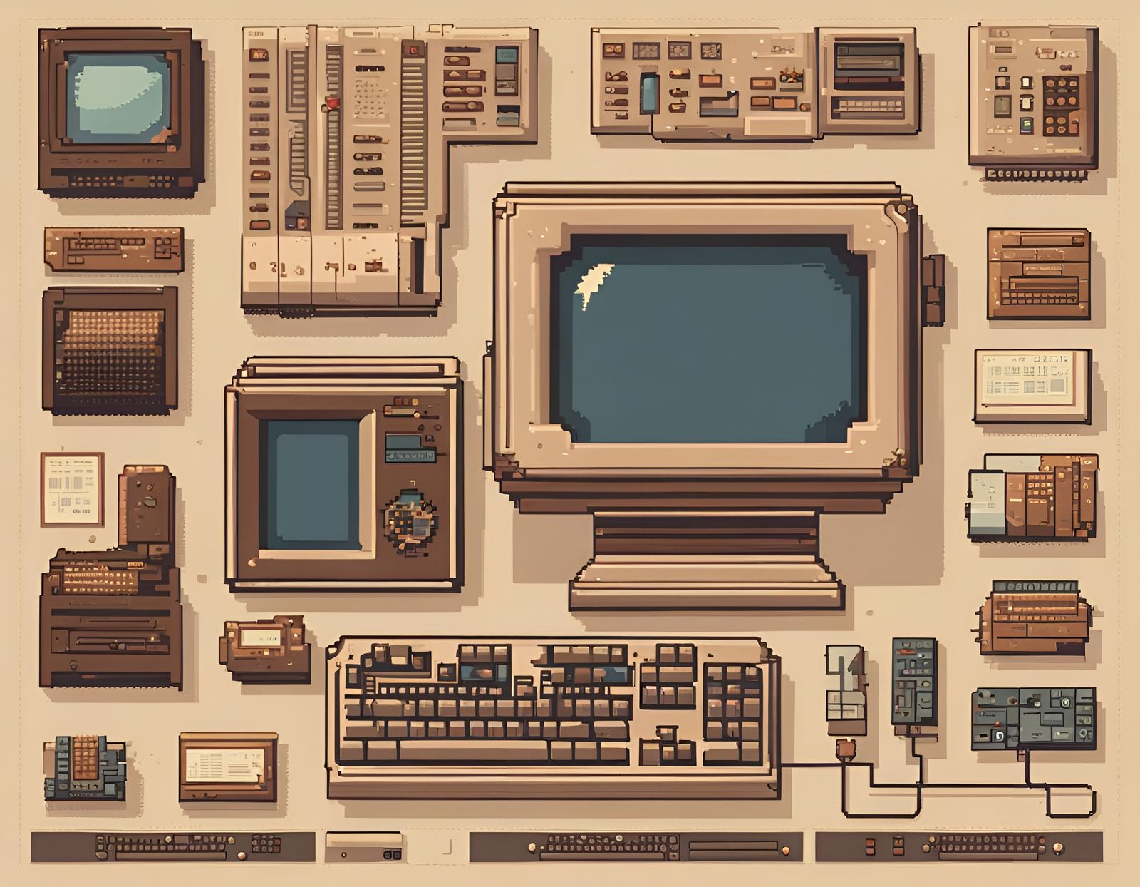 Steampunk Pixel Art Desktop in Pastel Tones