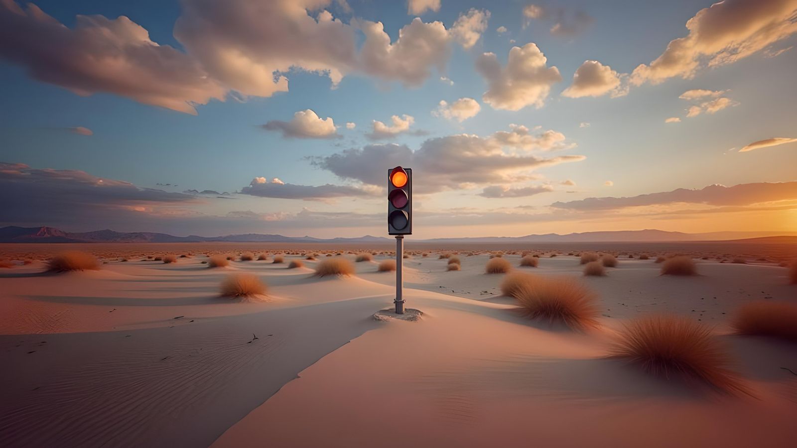 Vibrant Desert Traffic Light at Dawn