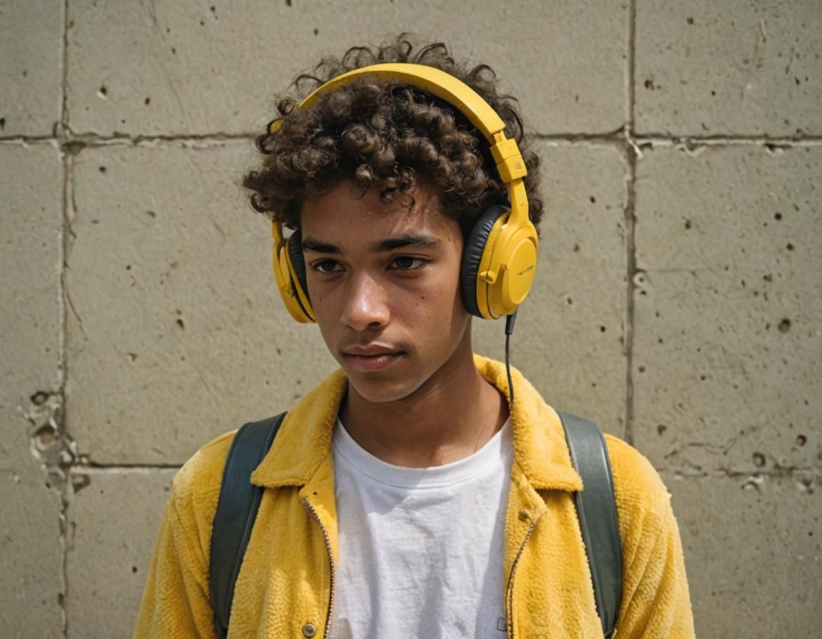 Youth Listens to Music on Vintage Walkman