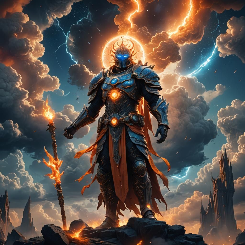 Celestial Being Amidst Apocalyptic Clouds