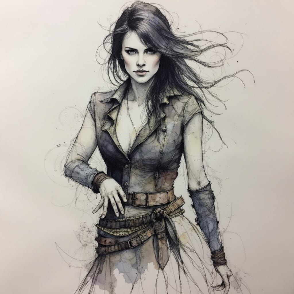 Charcoal Sketch of a Pirate in Dark Fantasy Style