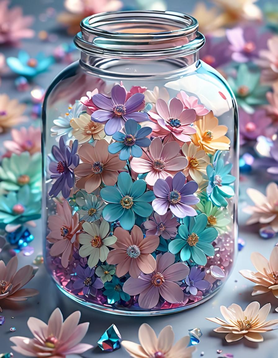 Iridescent Jar of Crystal Flowers: Anime Art