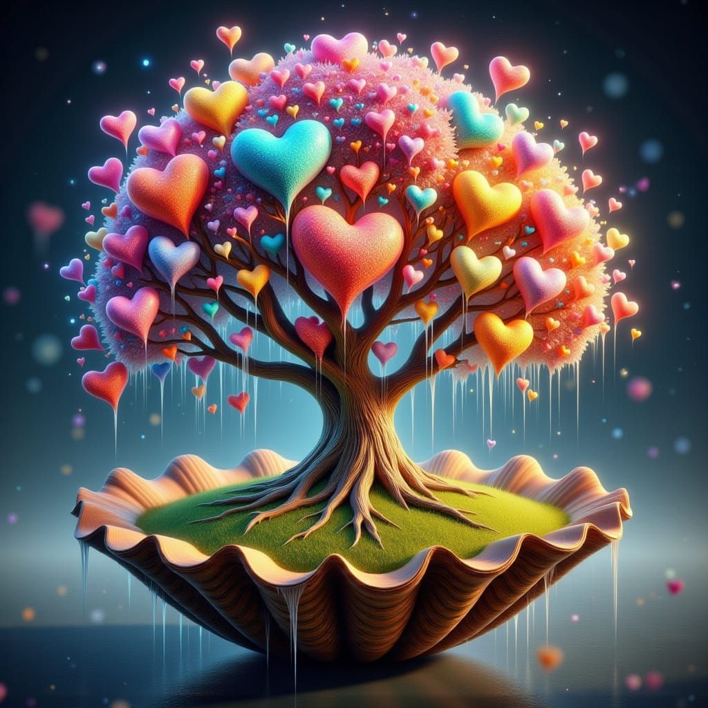 Chibi Tree of Life with Rainbow Heart Leaves
