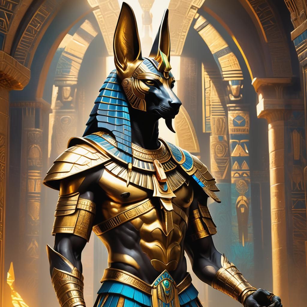 Detailed Anubis in Ornate Armor, Hyper-Realistic Art