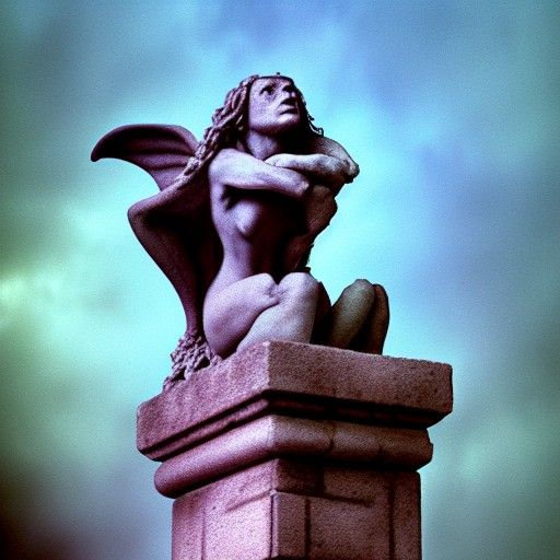 Stone Gargoyle in Oil Painting Style