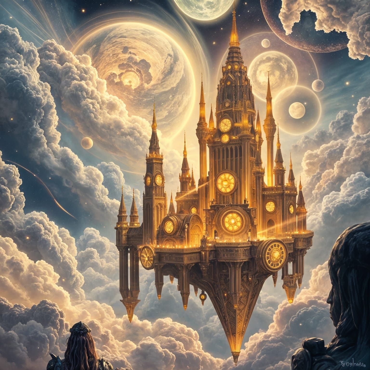 Celestial Clockwork City in Art Nouveau Style