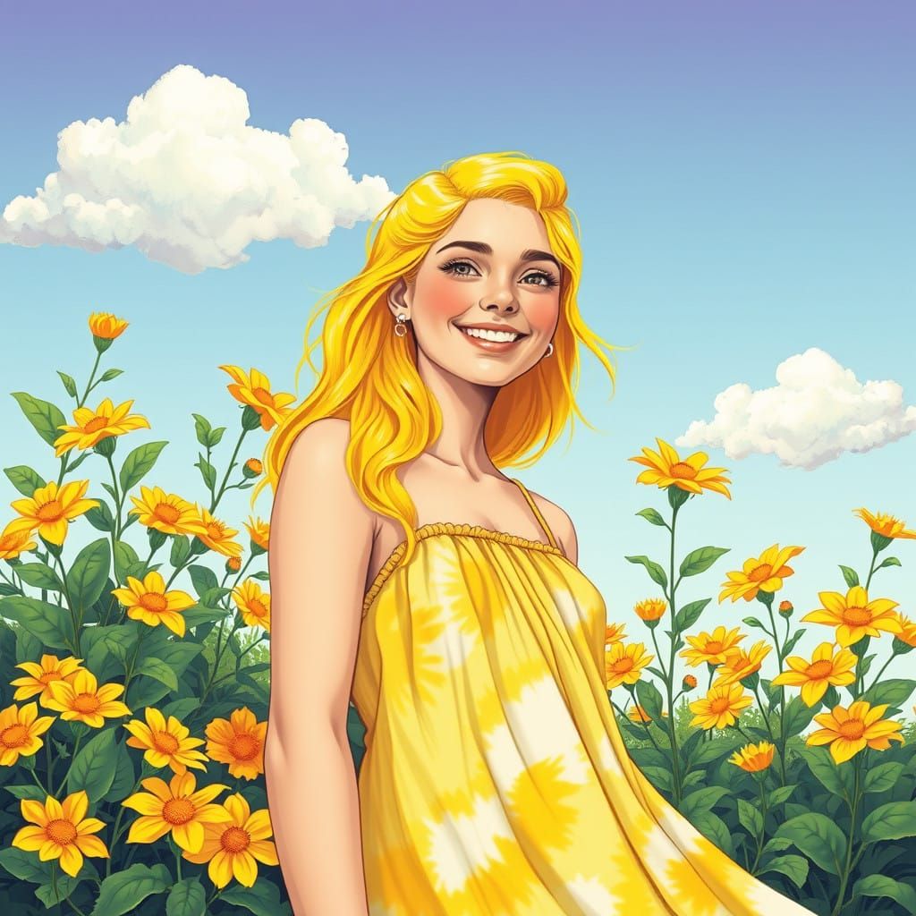 Sunny Psychedelic Goddess in Vibrant Yellow
