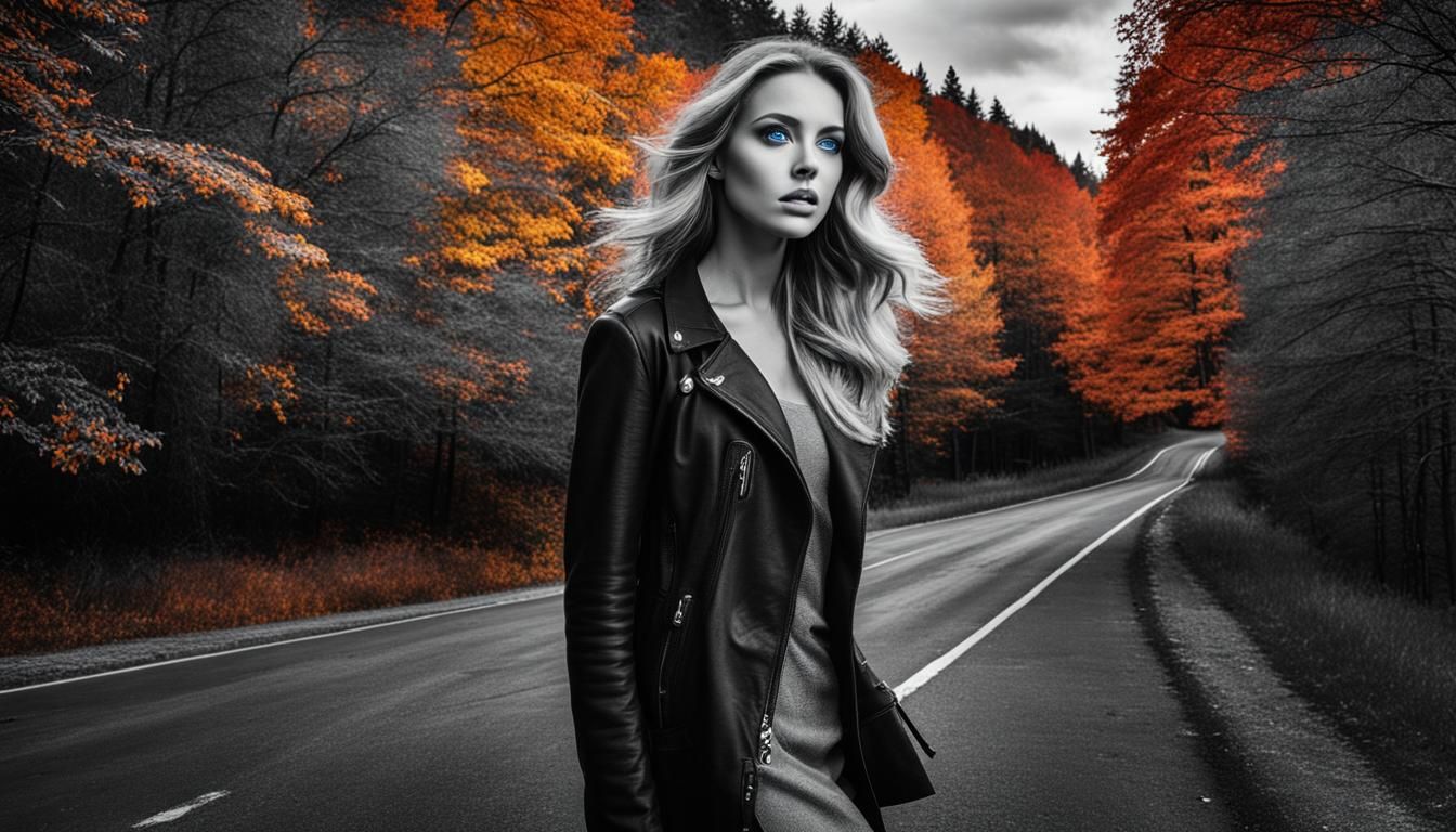 Woman in Autumnal Black and White Photo