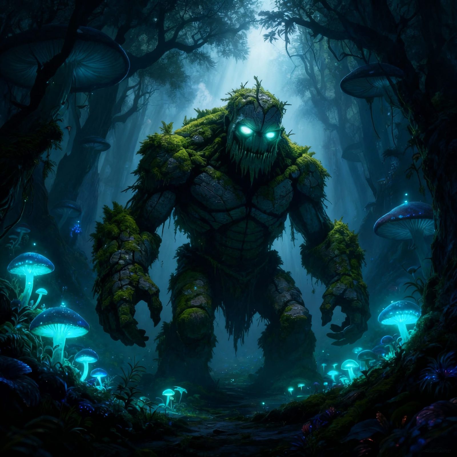 Ancient Golem Awakens In Bioluminescent Mushroom Forest