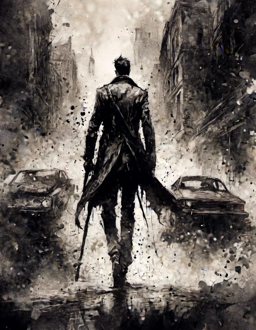 Dynamic Ink Splatter Art of Anime Fantasy Character