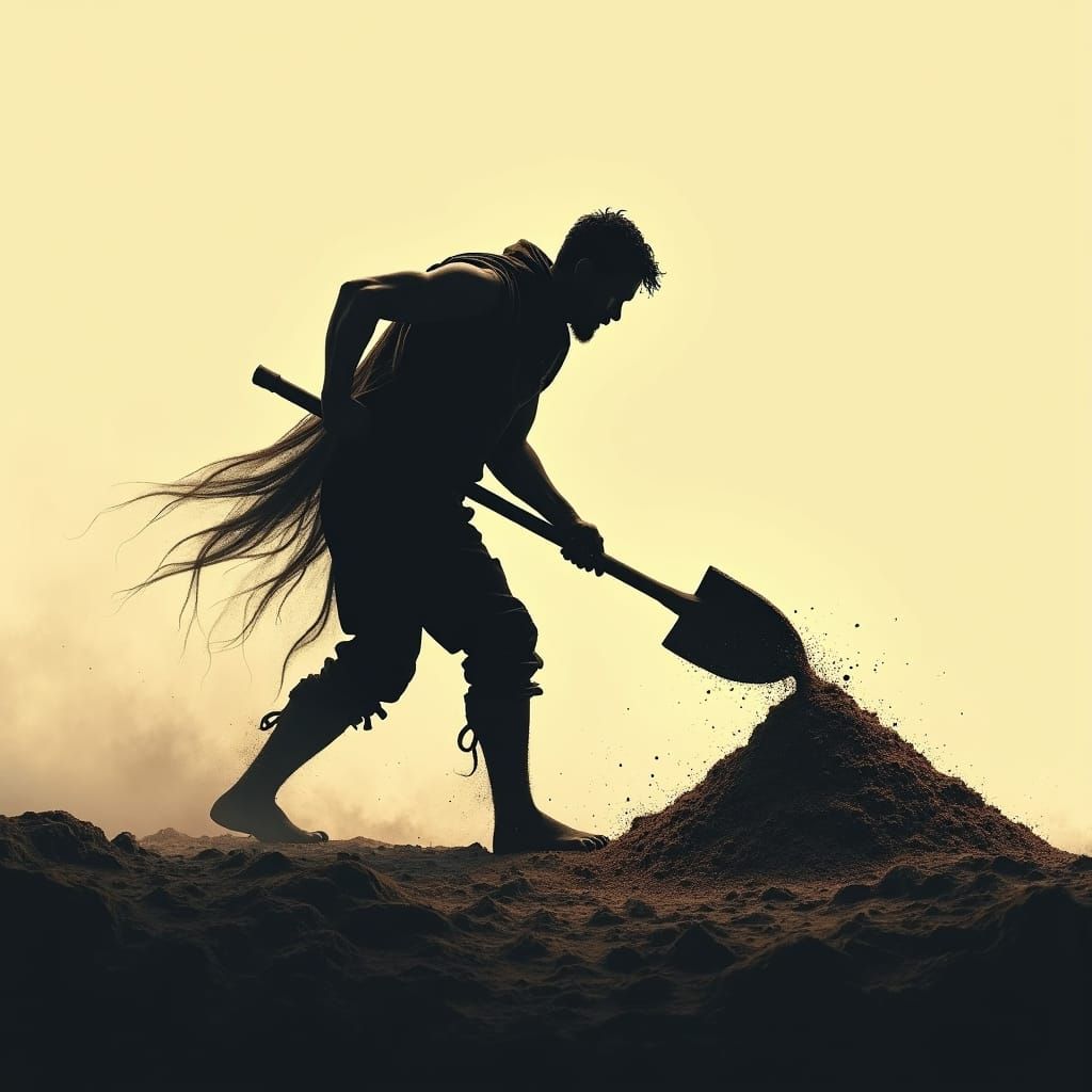 Man Shoveling Sand Silhouette: Mystical Matte Painting