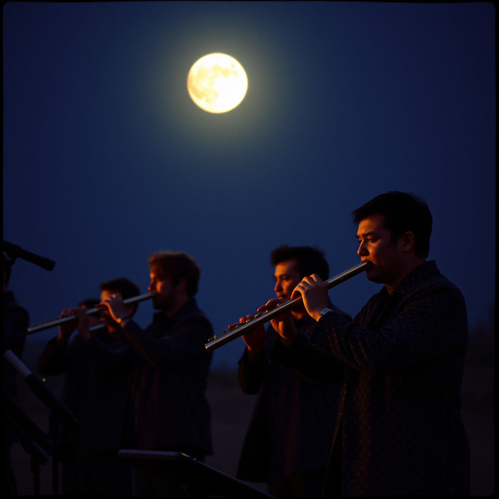 Flute Band Under the Moon: Cinematic Film Still