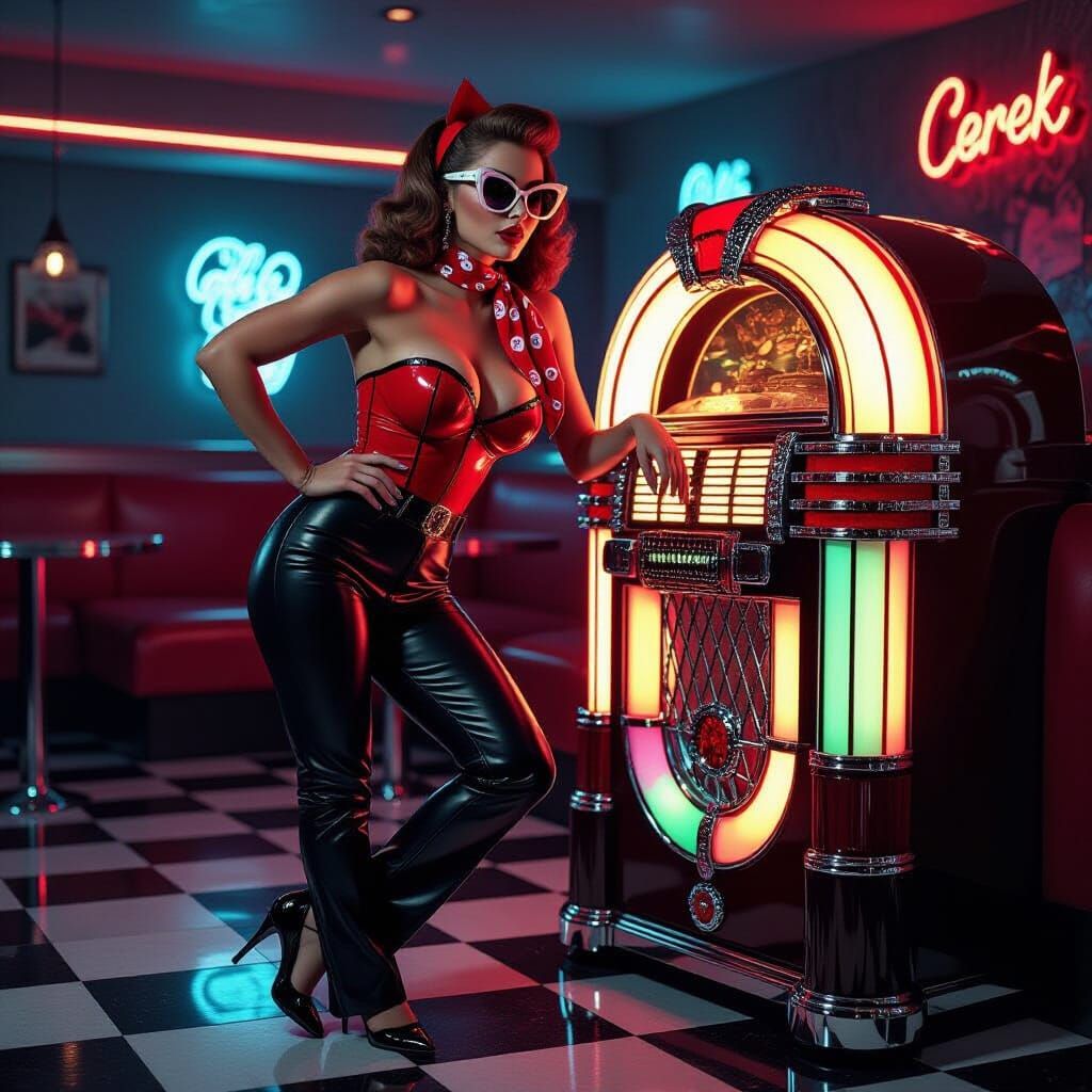 1950s Rockabilly Bombshell in Retro Diner, Pin-Up Style