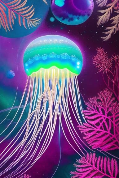 Iridescent Jellyfish Portrait in a Mystical Sea