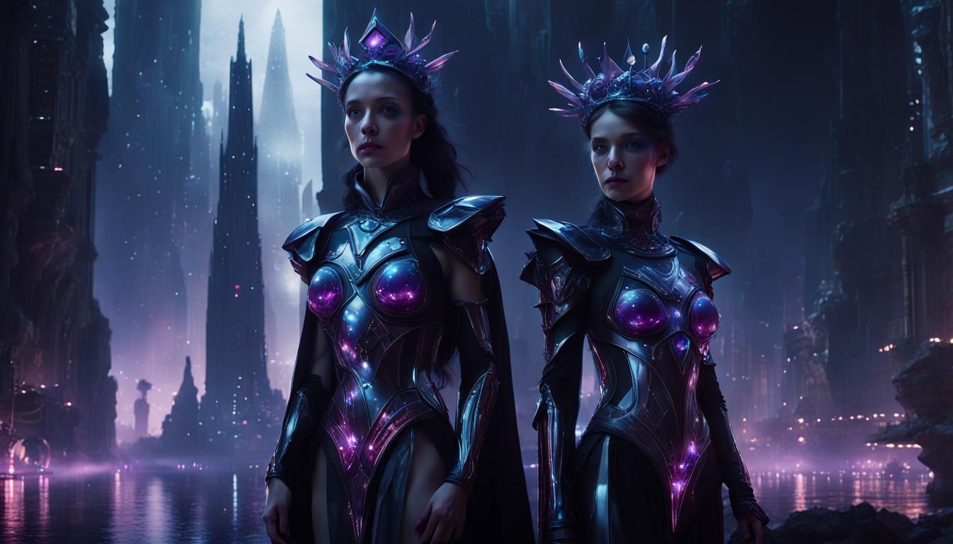 Alien Women in Crystal Armor: Digital Matte Painting