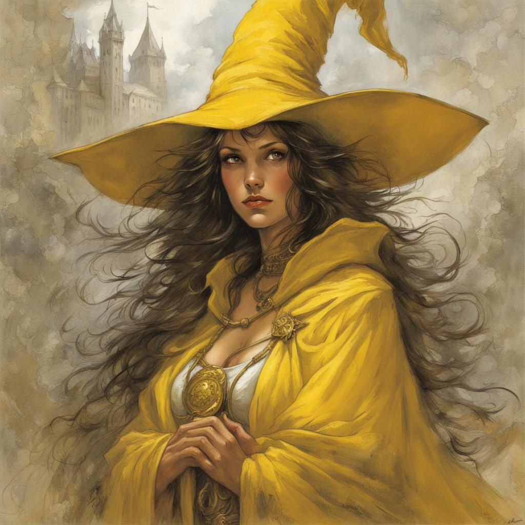 Attractive Yellow Wizard Woman in Fantasy Art Style