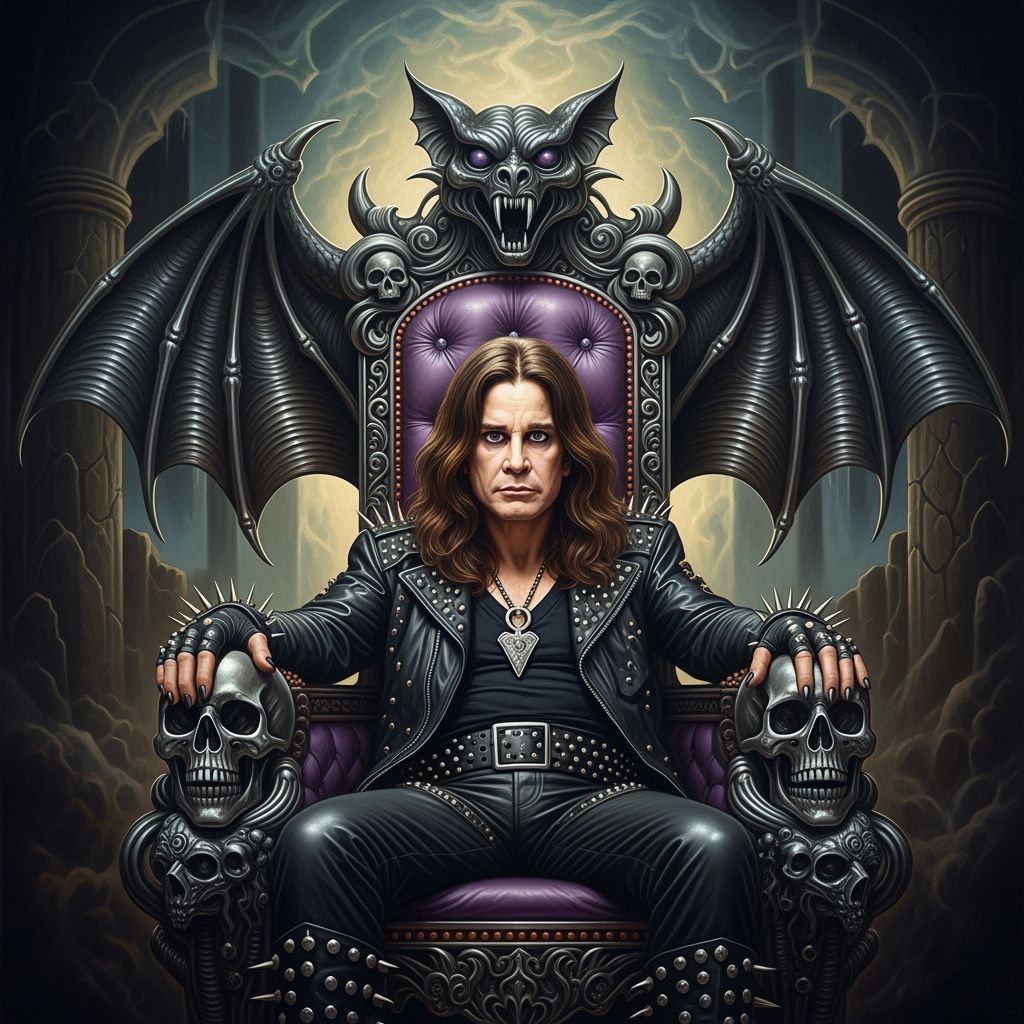 Ozzy Osbourne on Biomechanical Throne in Oil Painting Style