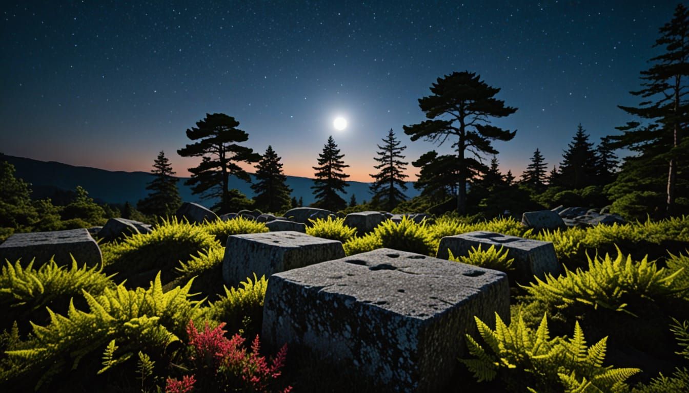 Moonlit Night Scene with Granite Boulders
