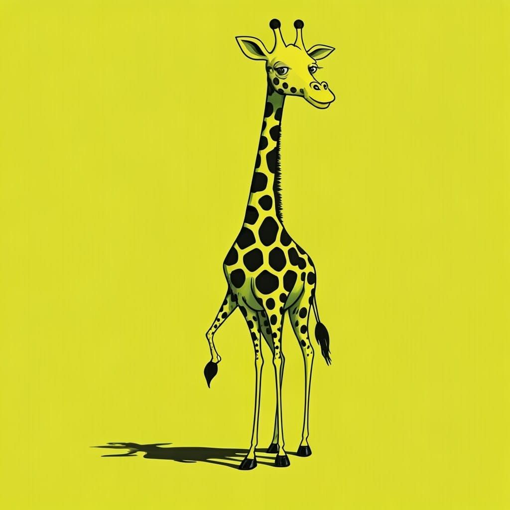 Vibrant Lime Green Cartoon Giraffe in Playful Whimsy