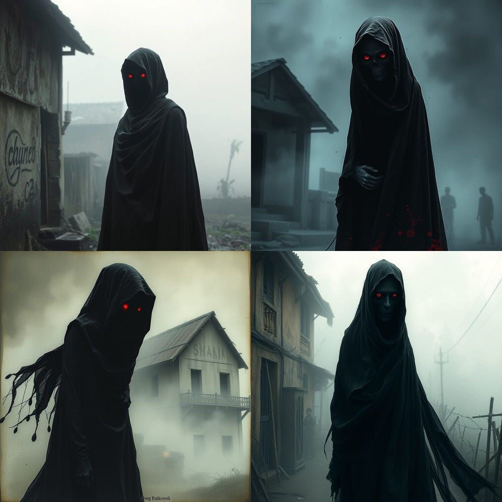 Spectral Malay Ghost in Haunting Black Fabric