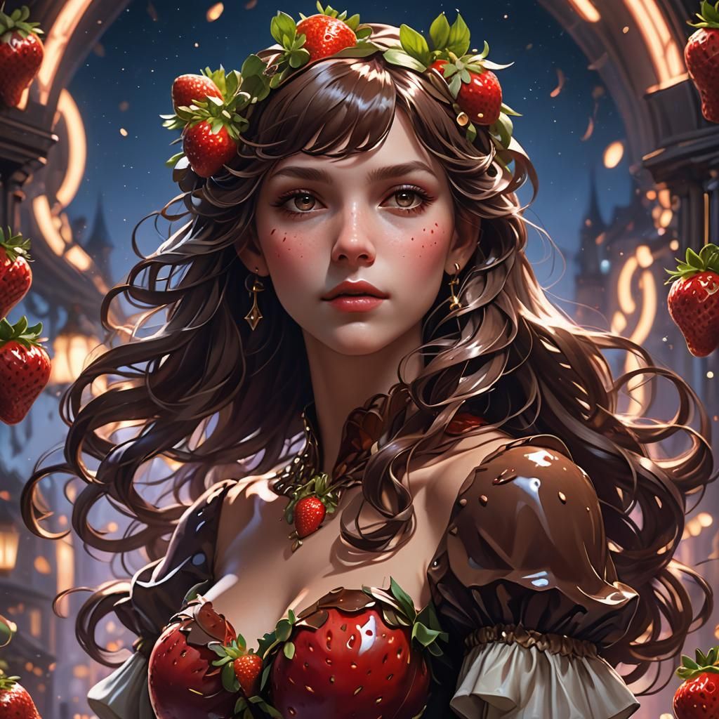 Strawberry Dancing in Moonlight: Hyperdetailed Concept Art