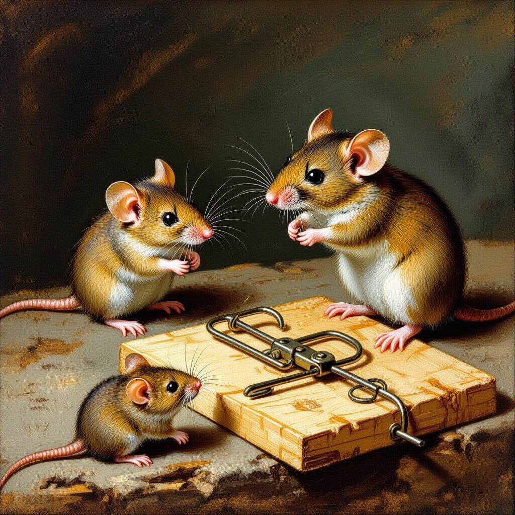 Mice Rescuing Rat From Mousetrap