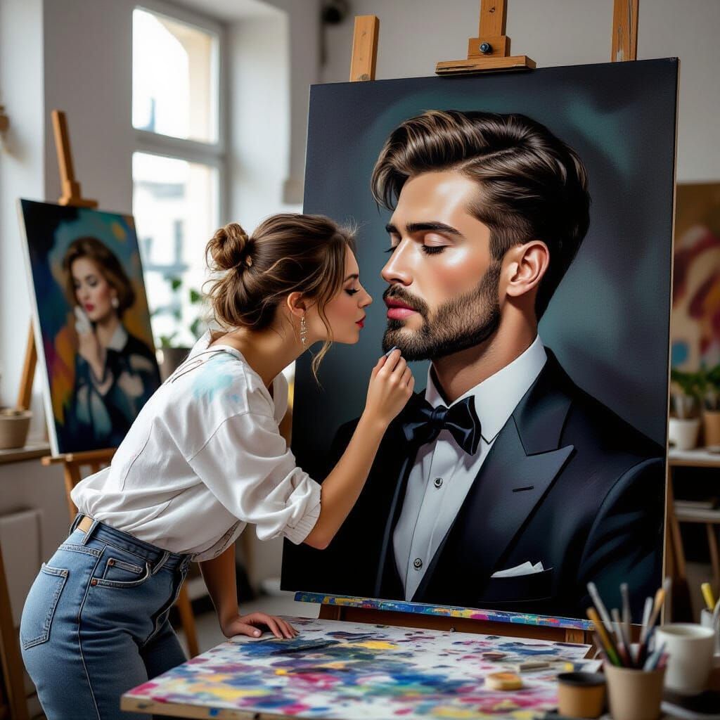 Surreal Artist Kisses Man Emerging From Canvas