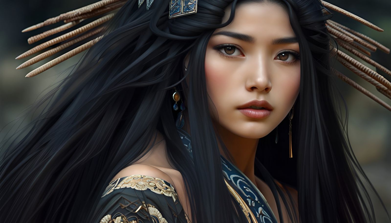 Beautiful Ainu Girl Portrait in Splash Art Style