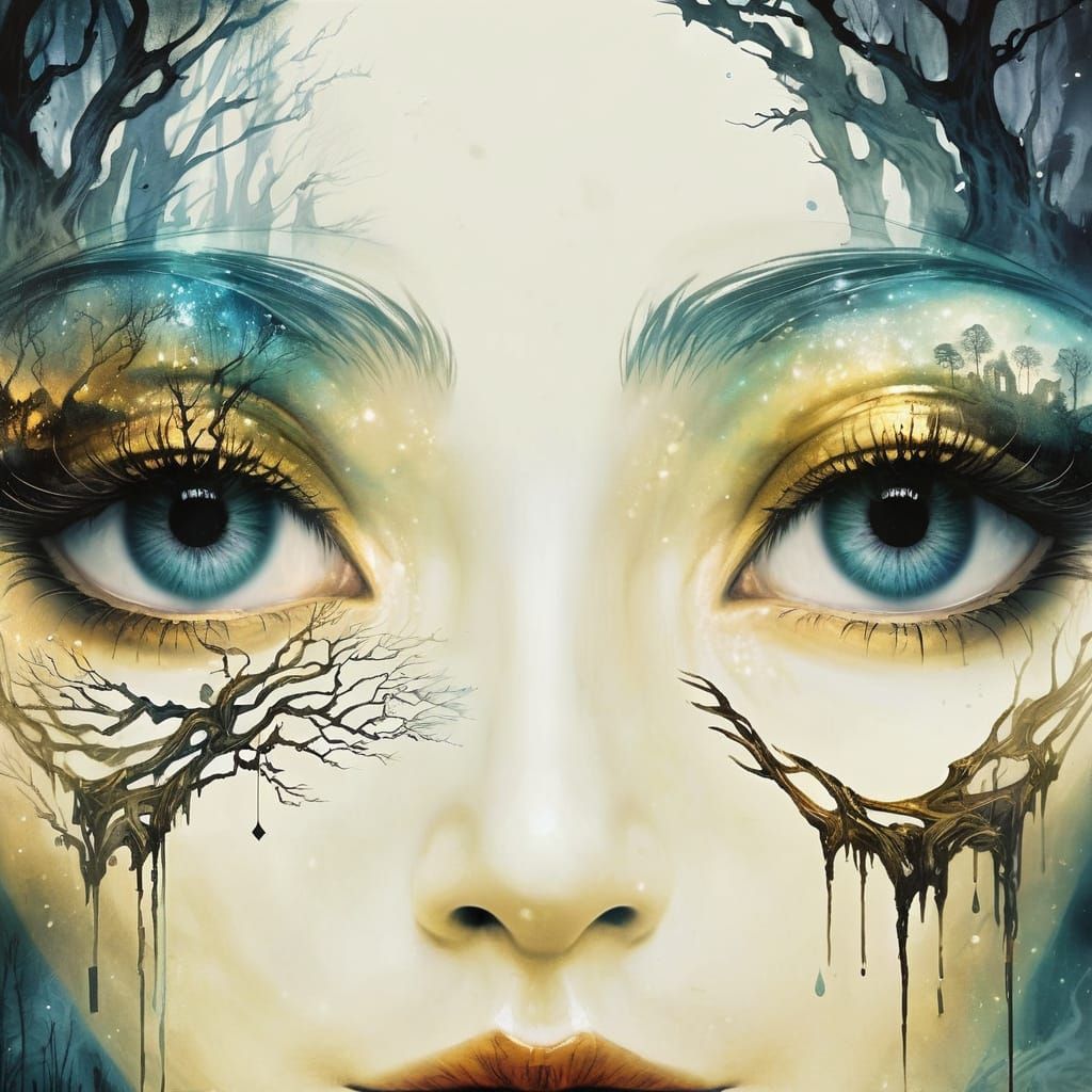 Witch Brewing Potion in Ethereal Forest - Dark Fantasy Art