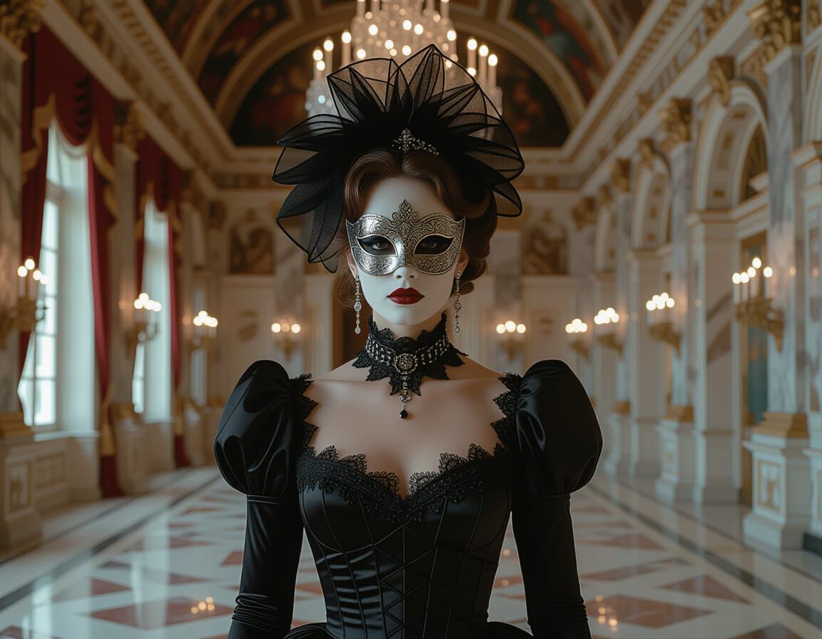 Goth Woman in Masquerade Mask, Renaissance Style