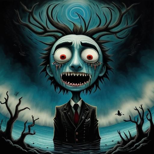 Boy Displaying Contrasting Emotions in Dark Fantasy Style