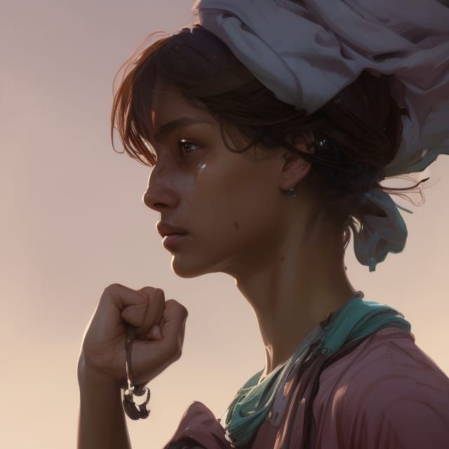 Refugee Women: Hyperdetailed Portrait in Dynamic Lighting