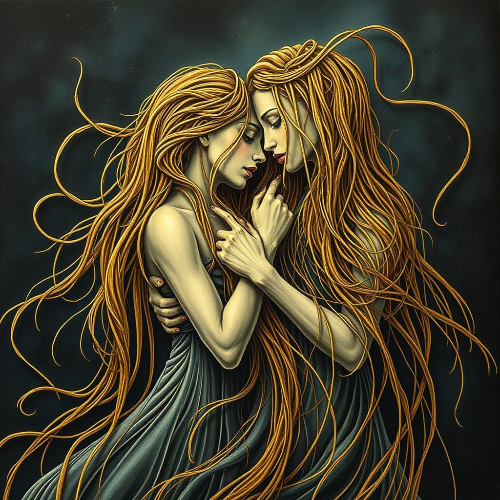 Entwined Siblings in Golden Threads: A Surreal Bond