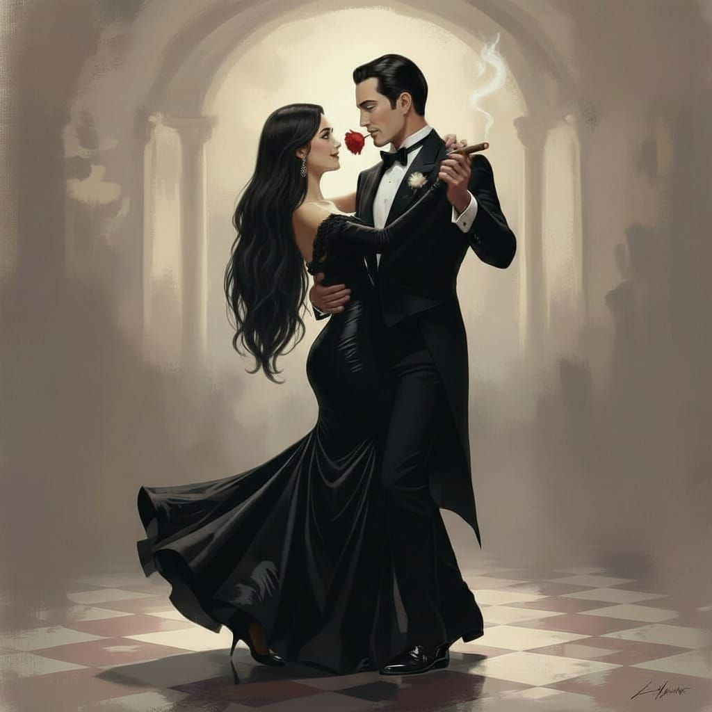 Young Morticia and Gomez Addams Dancing at Prom