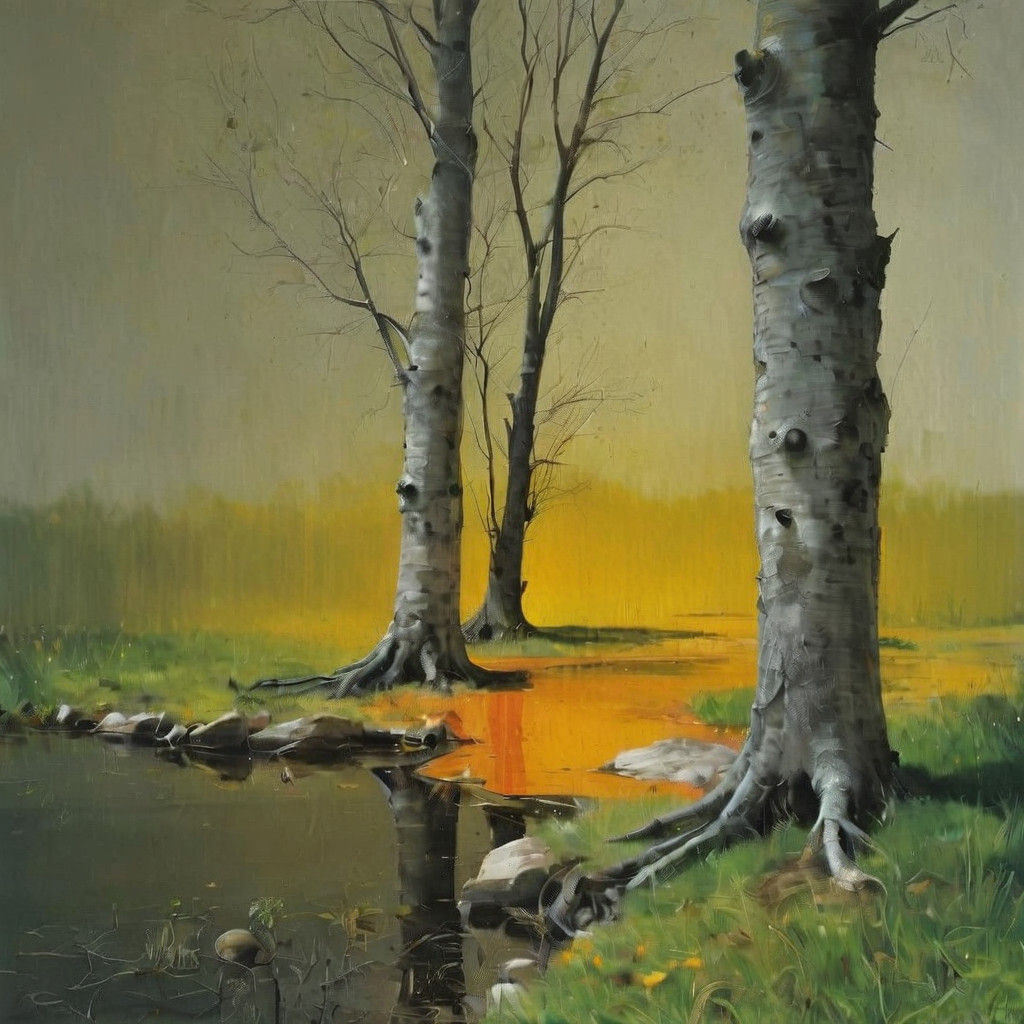 Contemporary Water Landscape Scape in Minimalist Style