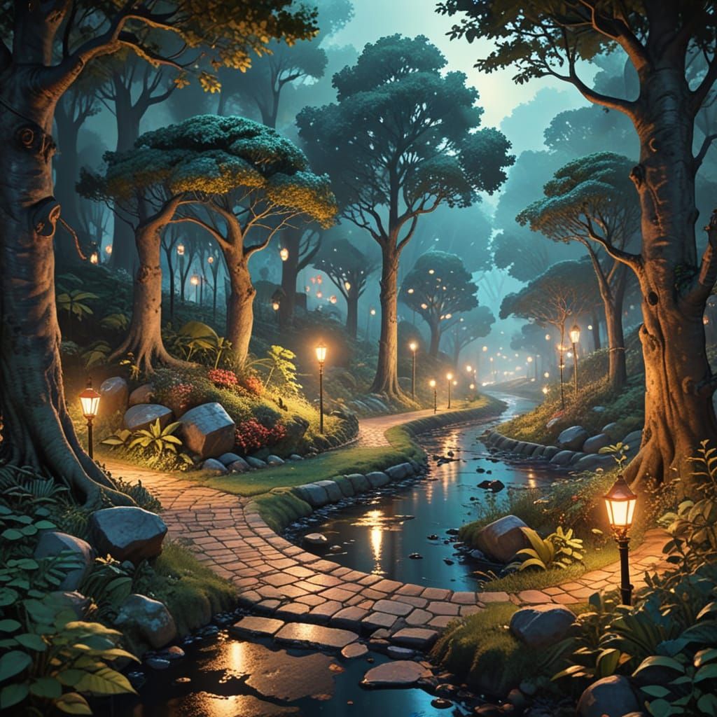 Enchanted Forest Road in Fantasy Art Style