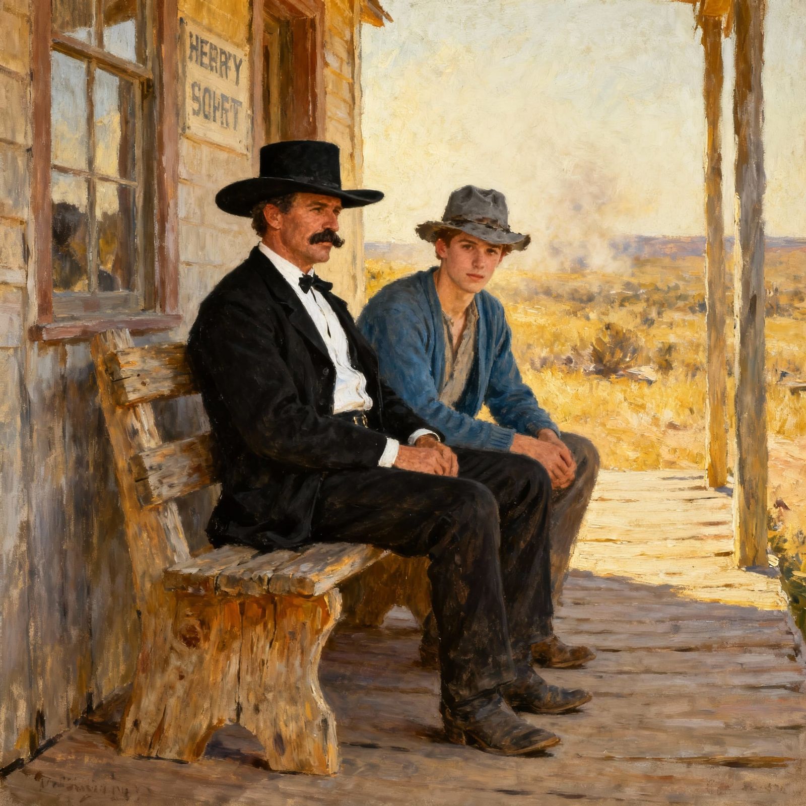 Western Oil Painting of Pat Garrett and Billy Bonney