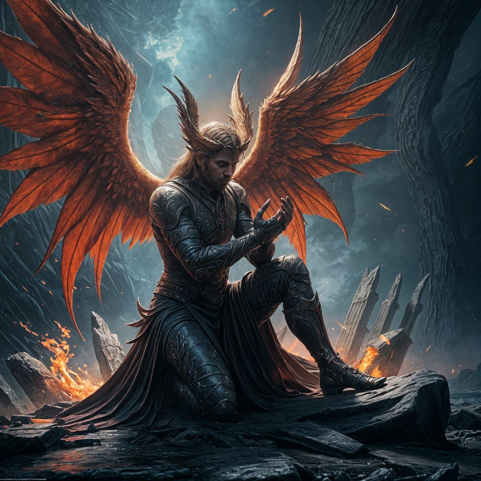 God Forgives Lucifer in a Detailed Fantasy Scene