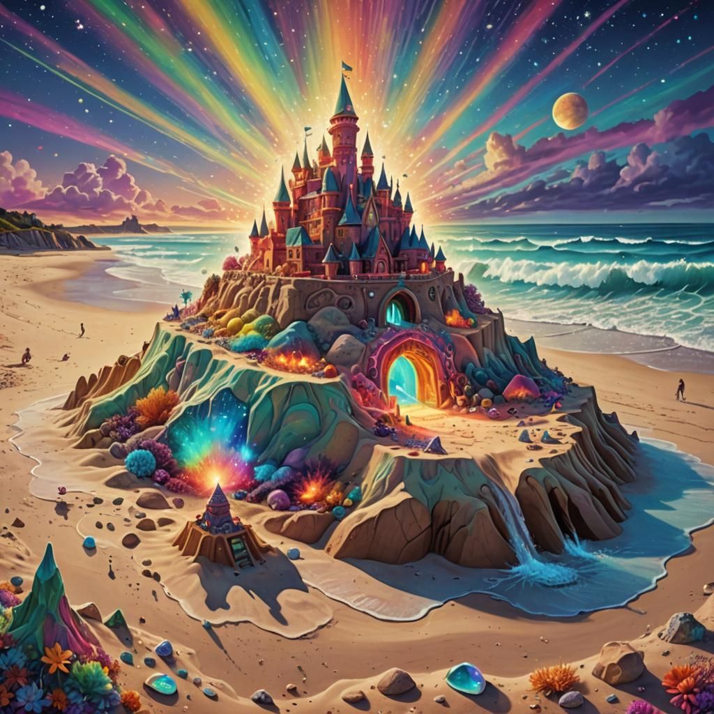 Mr. Bean's Psychedelic Sandcastle on the Beach