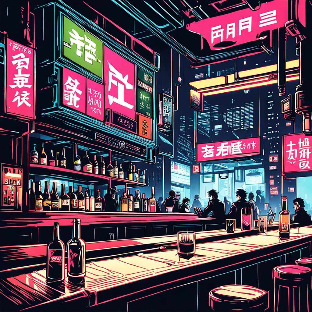 Cyberpunk Bar in Anime Manga Style