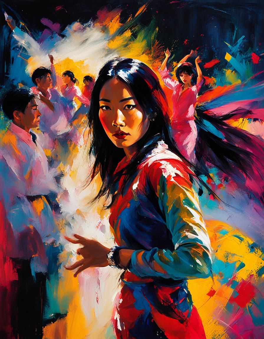 Asian Dancer in Abstract Expressionist Style