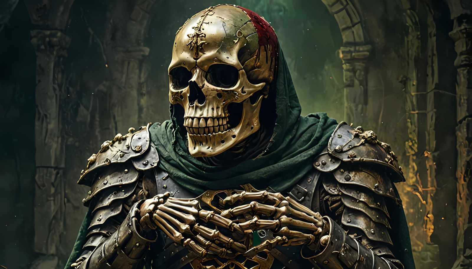 Armored Skeleton Head with Blood, Psychedelic Art