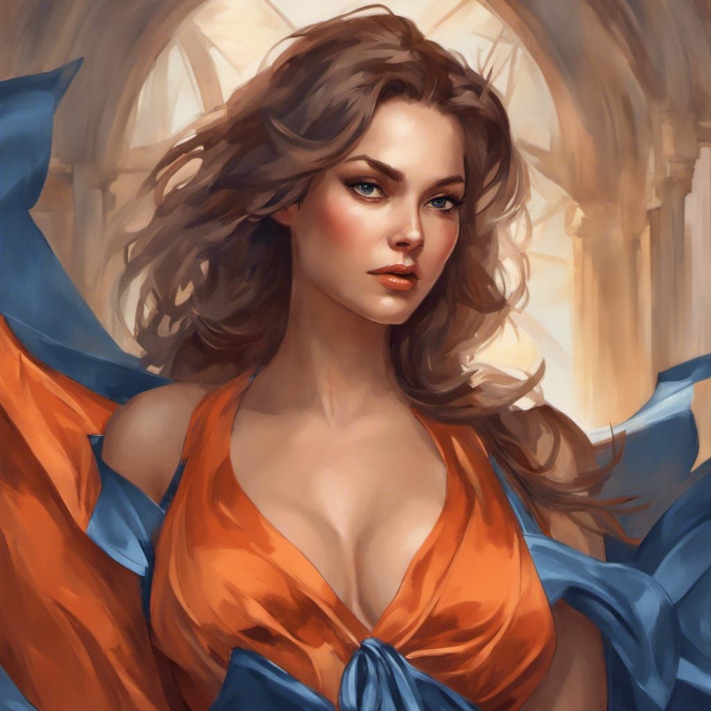 Curvy Woman in Satin Dress: Splash Art Portrait