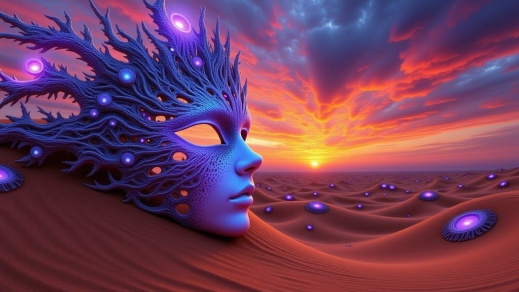 Otherworldly Masquerade Mask Emerge from Desert Sands