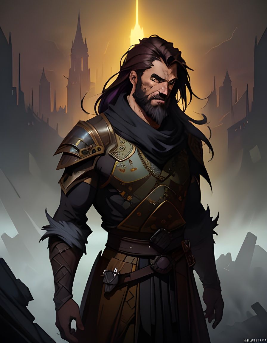 Ninja Character on Medieval Road in Dark Fantasy Style