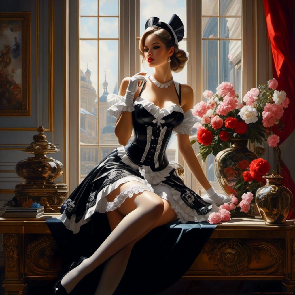 Woman in Maid Costume: Surrealist Fine Art
