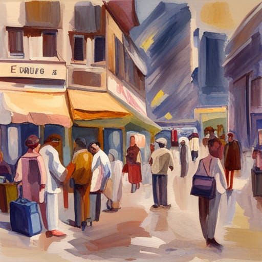 Medical Market in Gouache Style Impressionist Painting